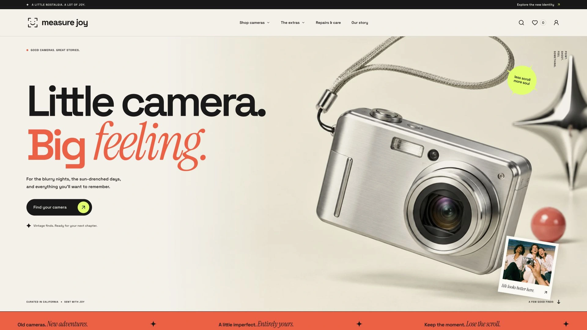 Captured Measure Joy studio preview homepage with its original camera imagery, identity and storefront navigation